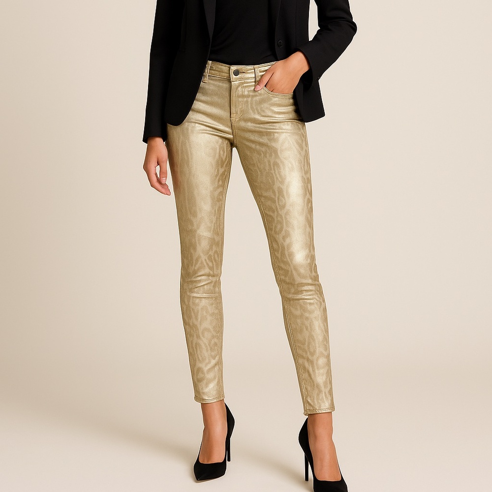 NWT DKNY Very Slim Fit Gold Foil Leopard Print Jegging Women